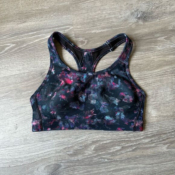 Avia Black and Multicolor Racerback Sports Bra Size Medium - Picture 1 of 4